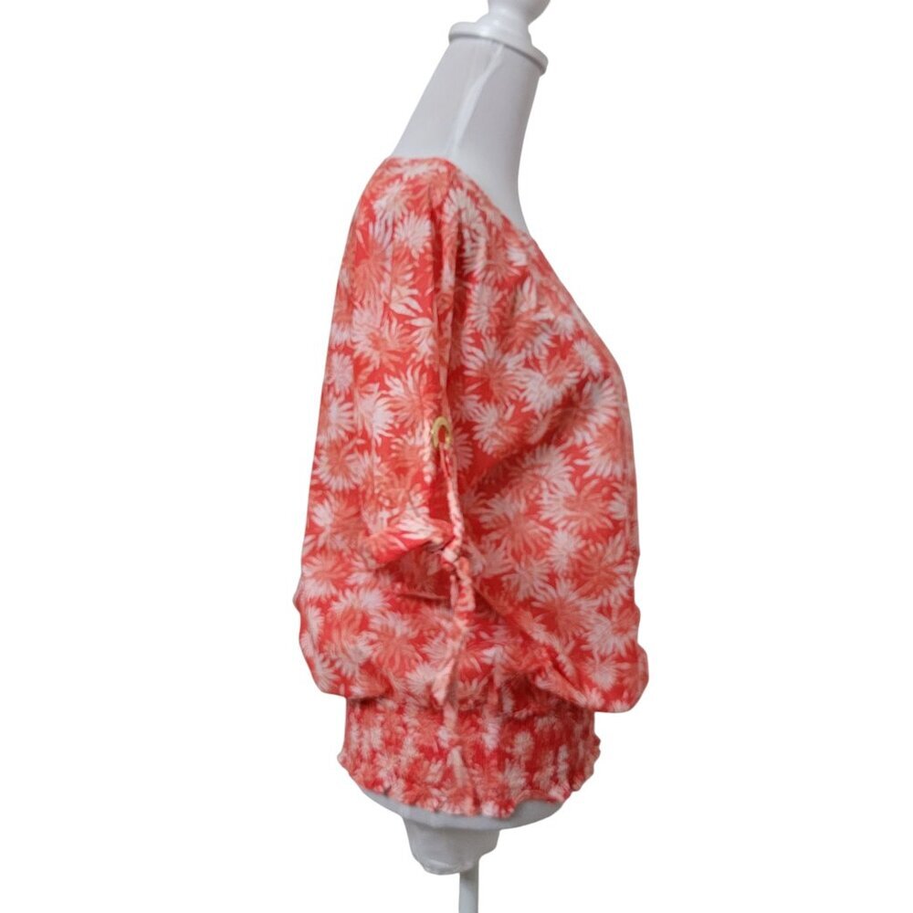 MICHAEL Michael Kors Size XL Coral White Palm Pattern Kimono Sleeve Blouse - Picture 8 of 15